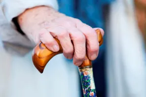 Elderly person with walking stick